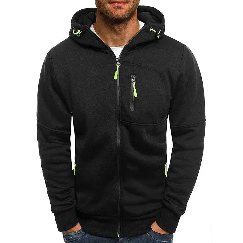 Mens Hooded Zip Front Sweatshirt Long Sleeve Slim Fit Casual Jacket Sportswear Everyday Wear