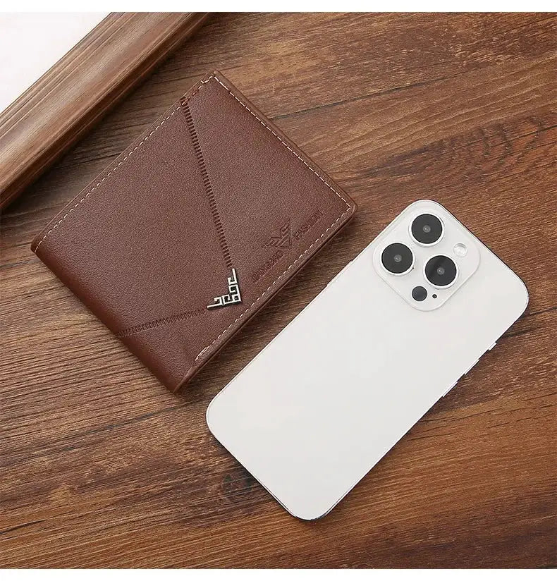 Slim leather wallet for men by Simples Market, RFID-blocking brown bifold front-pocket card holder