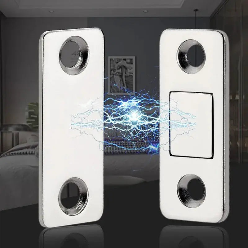L-type magnetic door catch pair for wardrobes; silver metal finish, ultra-thin design by Simples Market.