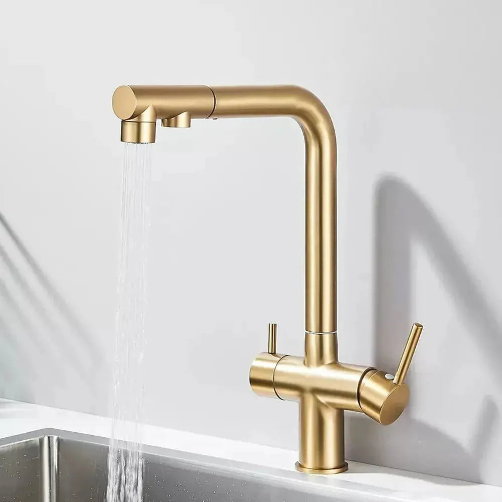 Kitchen pull-out faucet Simples Market brass finish with dual spray and 360° rotation
