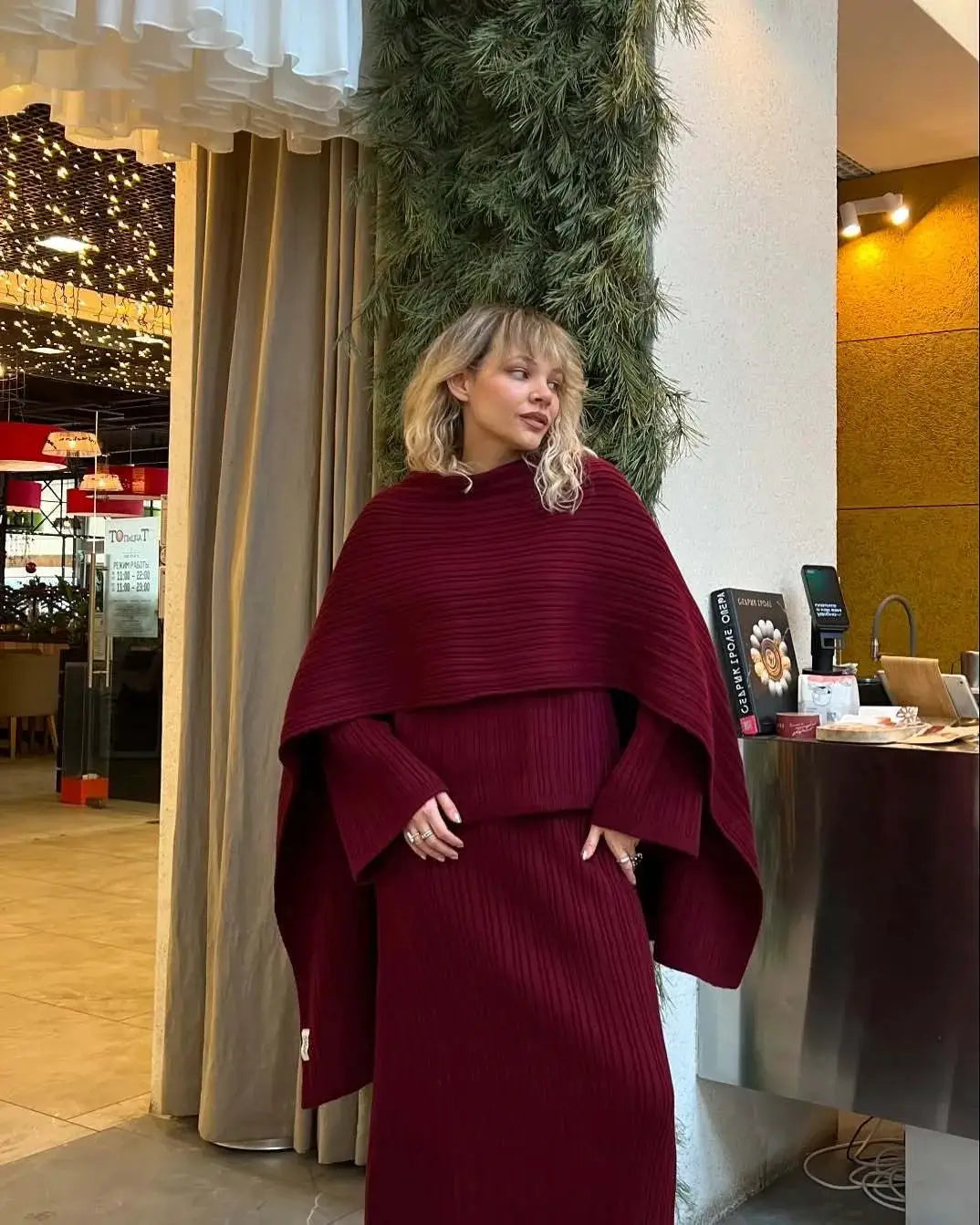 Hirsionsan Two Piece Set Women Polo Neck Cardigan And Midi Dress