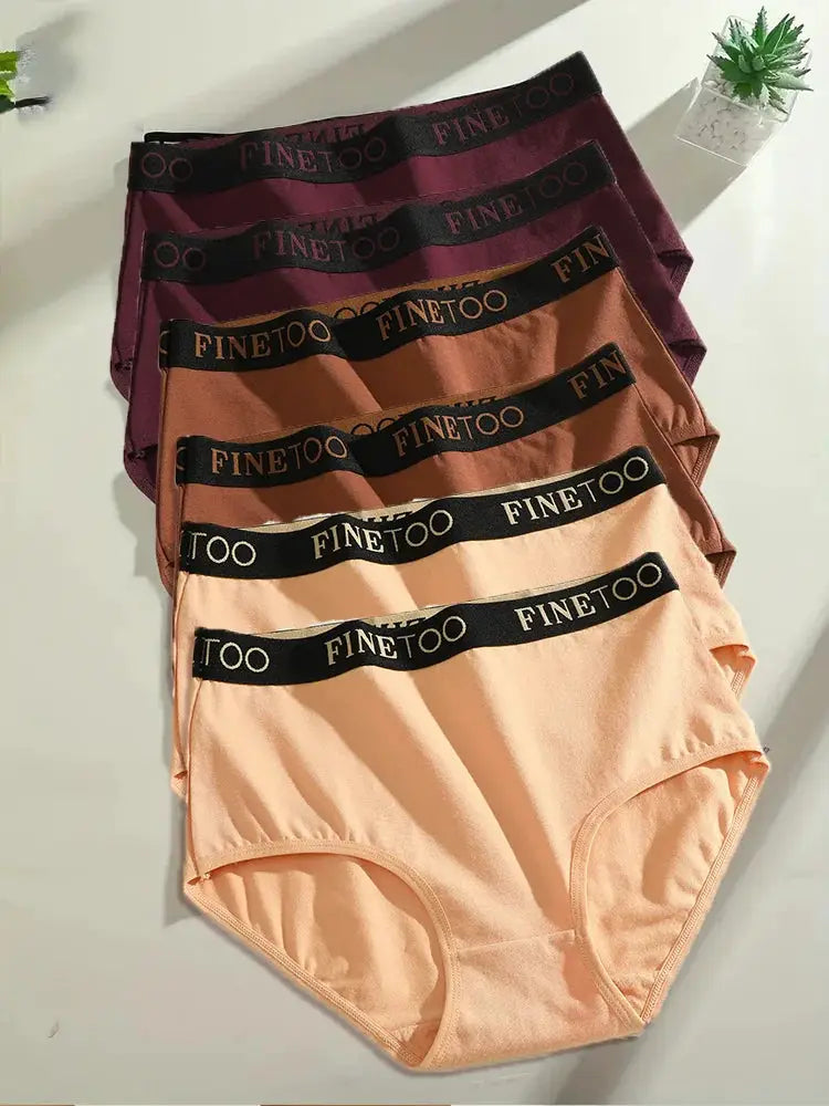 Finetoo 6-pack women's seamless cotton briefs in assorted colors; low-rise, breathable underwear.