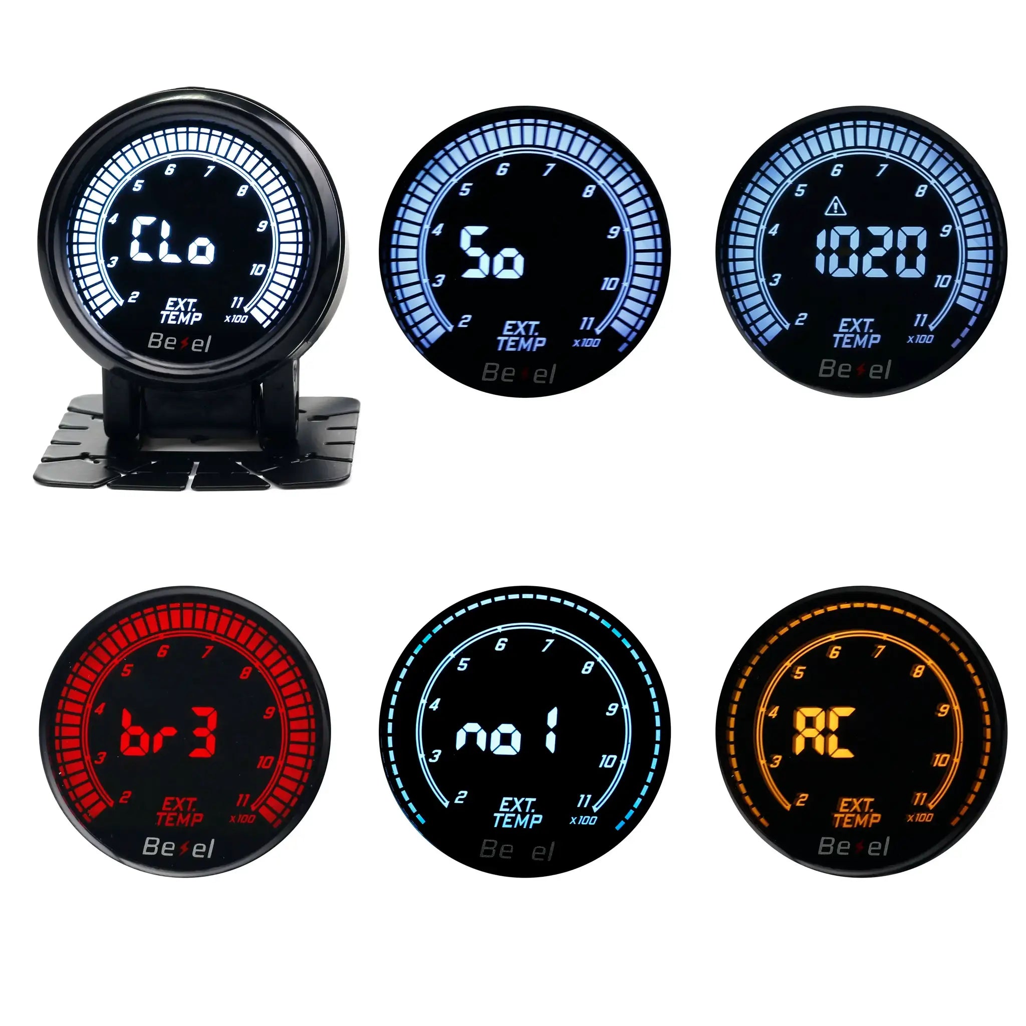 Simples Market 52mm car gauge set with 6-color LED faces for water temp, oil temp, volt and tachometer
