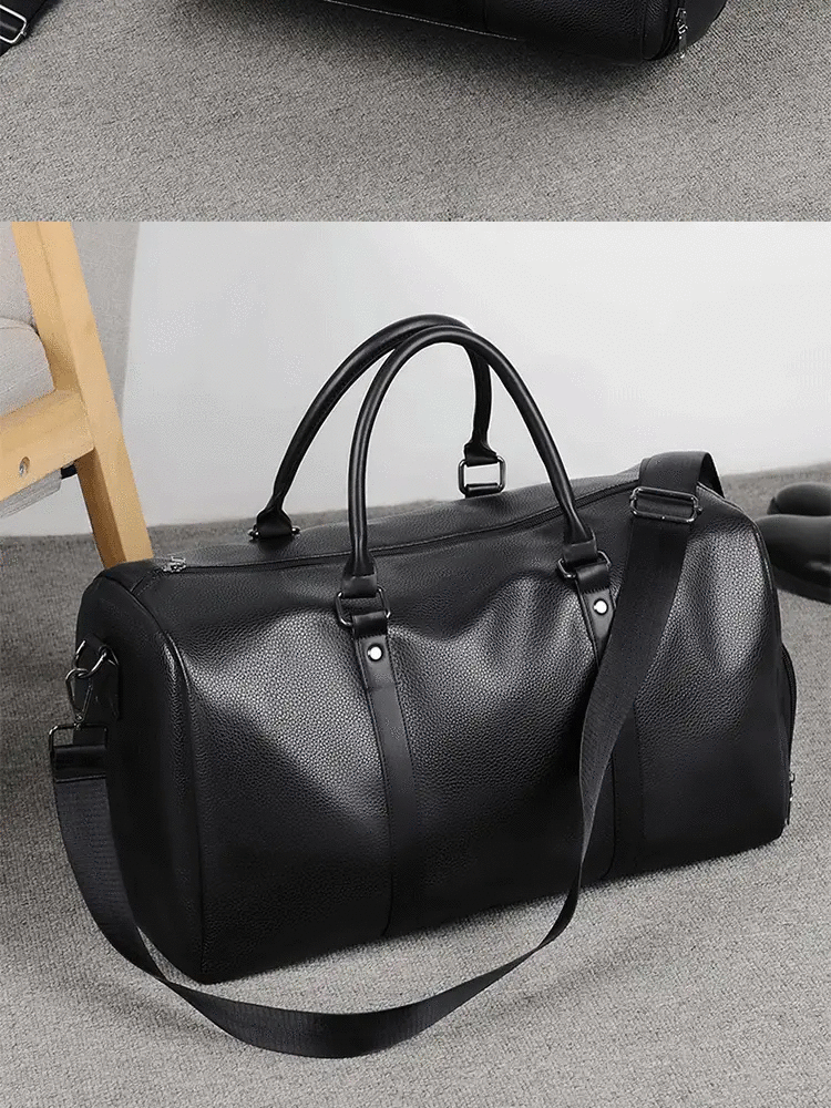Duffel bag Simples Market black PU leather, large-capacity sports/travel bag