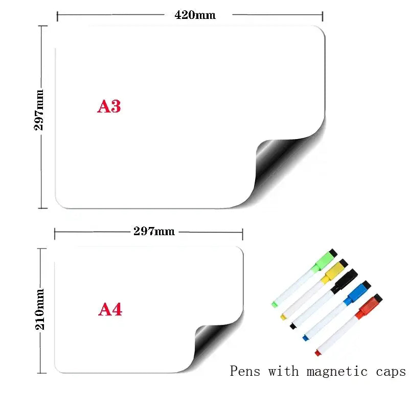 Flexible Magnetic Whiteboard Stickers A3 And A4 With Erasable Markers Refrigerator Memo Board For Kitchen Grocery List