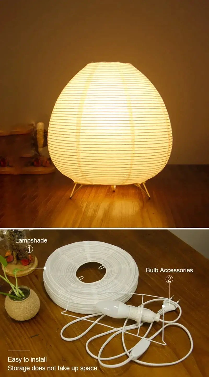 Simples Market Japanese lantern LED table lamp with rice paper shade, warm ambient light for living room or bedroom.