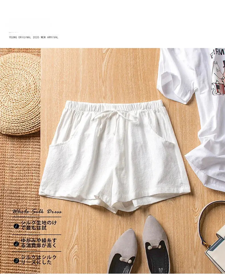 Women's linen shorts, high-waisted white casual shorts for gym wear and everyday use