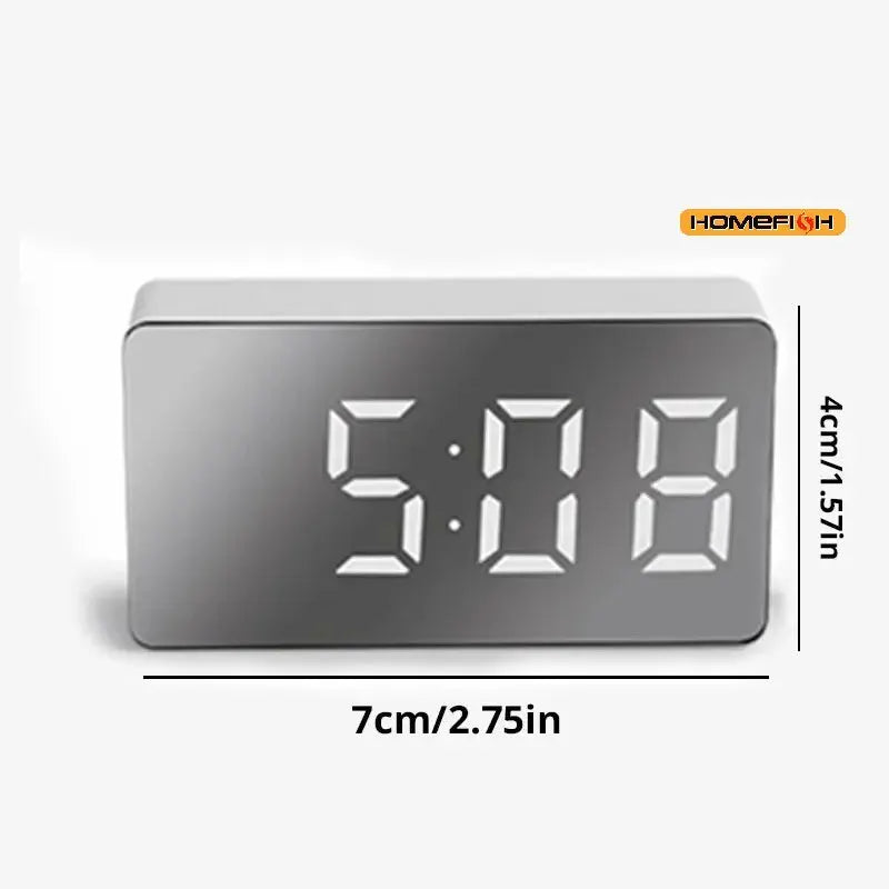 White LED Mirror Table Clock With Snooze Display Time Night Light USB Alarm Clock For Desktop Home Decor
