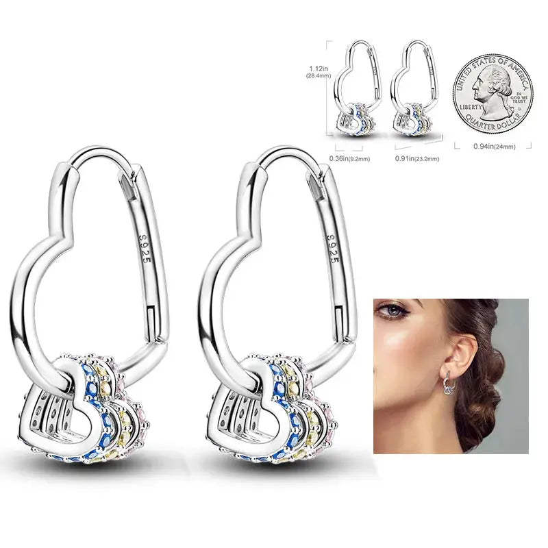 925 Silver Hoop Earrings For Women Zircon Heart Shape Star Eardrops Original Fashion Jewelry