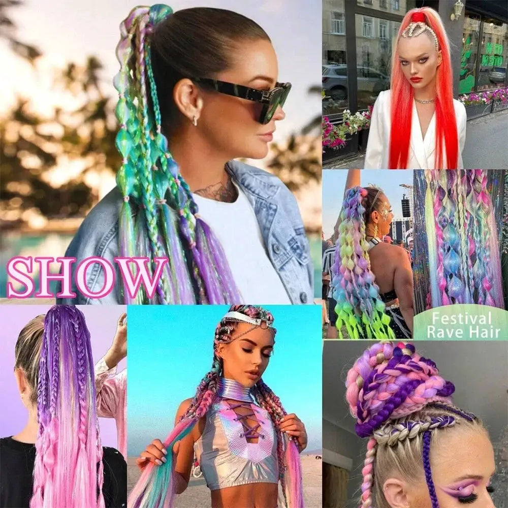 Synthetic Straight Ponytail Extensions 2 Pack With Elastic Hair Tie Colorful Braiding Hair Accessories For Women
