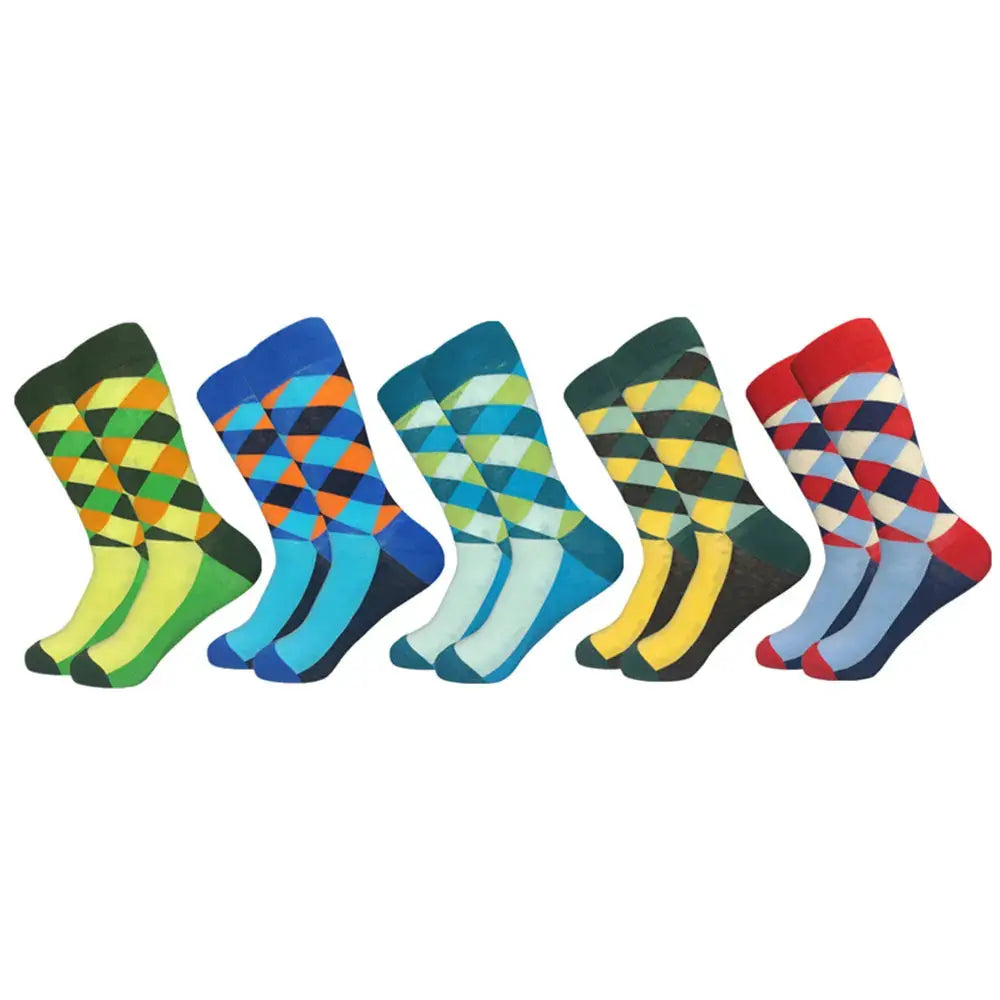 5 Pack Novelty Men's Cotton Crew Socks With Colorful Pattern Funny Happy Fashion Dress Socks