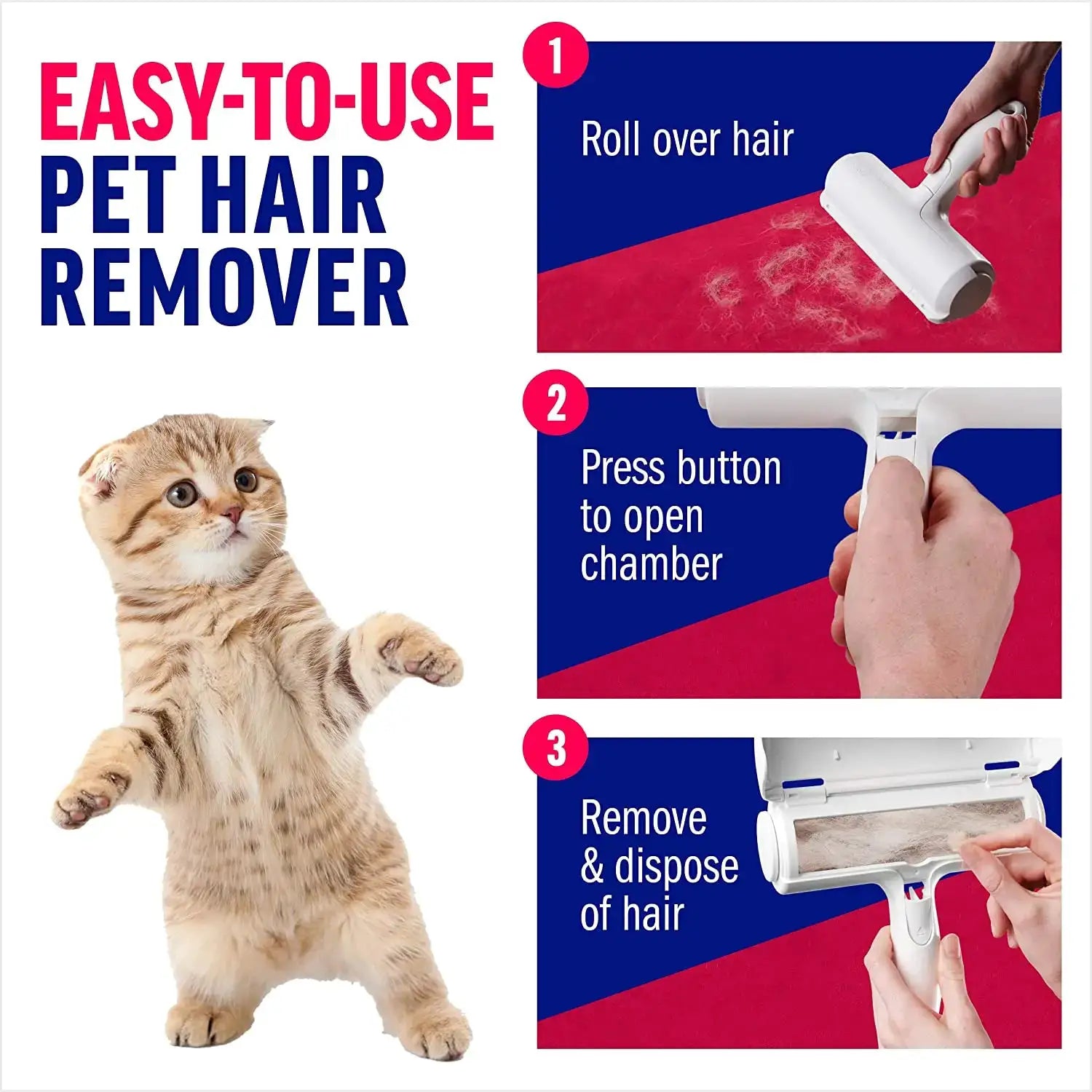Pet Hair Remover Roller With Self Cleaning Base For Dog And Cat Fur Removal On Furniture