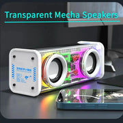 V8 Transparent Mecha Bluetooth Speakers by Simples Market with dual circular drivers and RGB lighting