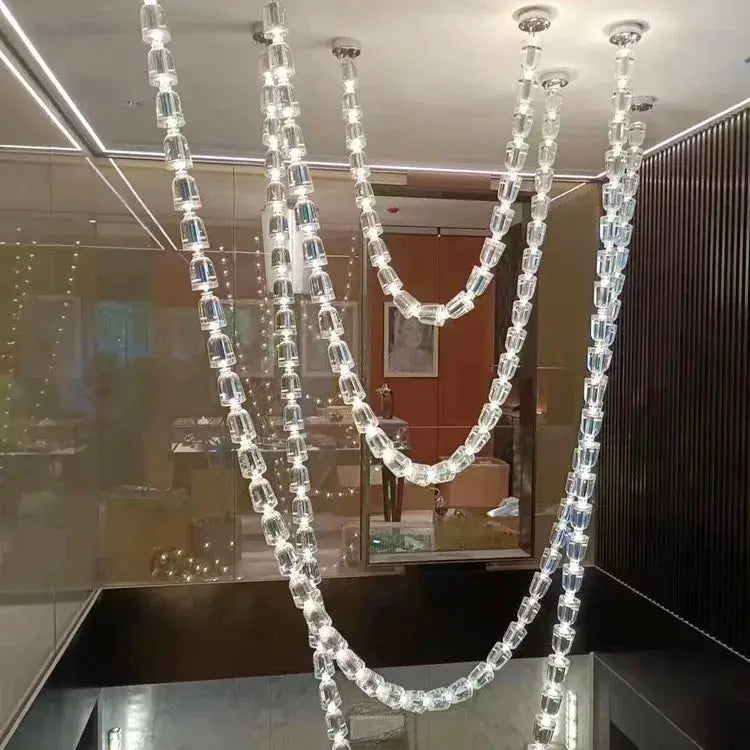Simples Market necklace chandelier ceiling light with clear crystal acrylic bead strands, multi-strand adjustable.