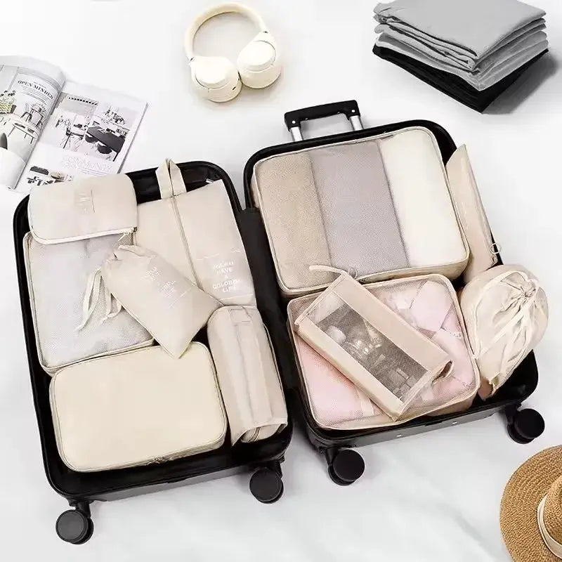 EcoVoyage Travel Storage Bag Set 7 8 9 Piece Eco Friendly Compression Packing Cubes For Clothes Shoes Toiletries