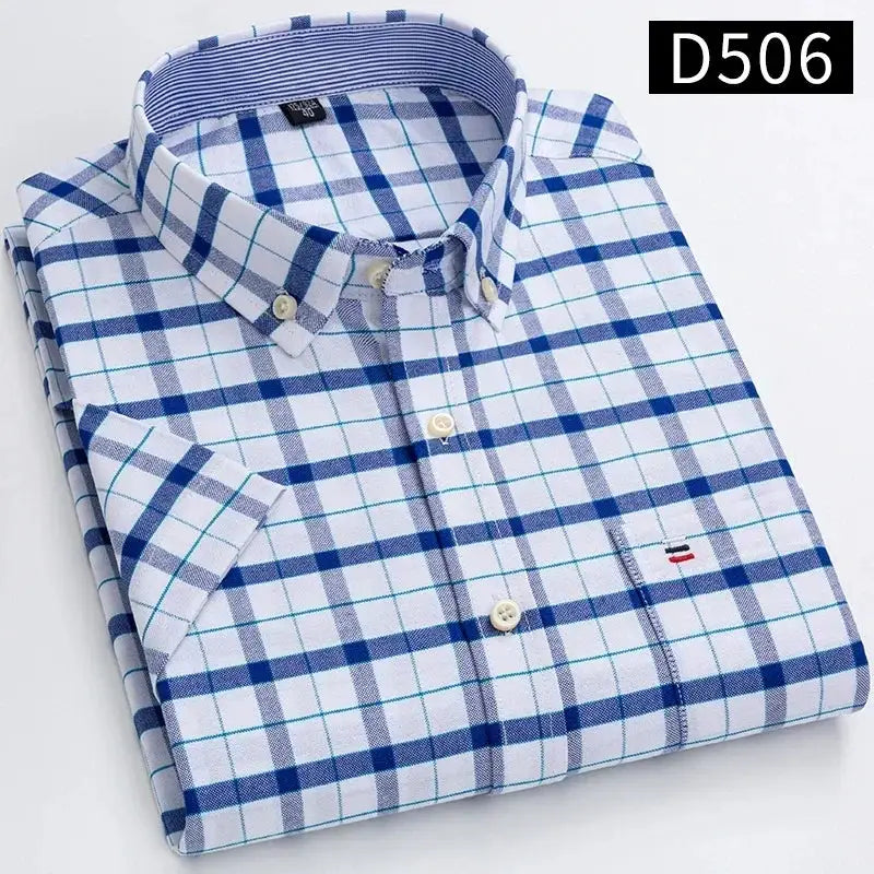 Men's blue and white plaid oxford shirt, 100% cotton, Simples Market