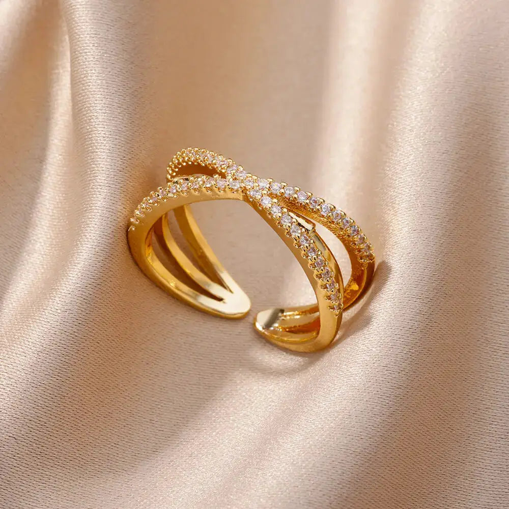 Stainless Steel Belt Ring For Women Zircon Adjustable Belt Finger Ring Geometric Wedding Aesthetic Jewelry Gift