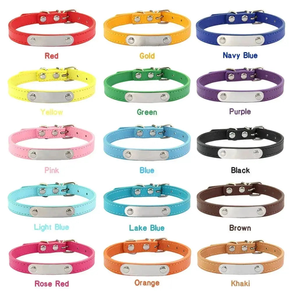 Personalized Dog Collar With Engraved Name ID Anti Lost PU Leather Pink For Small Medium Large Dogs And Cats