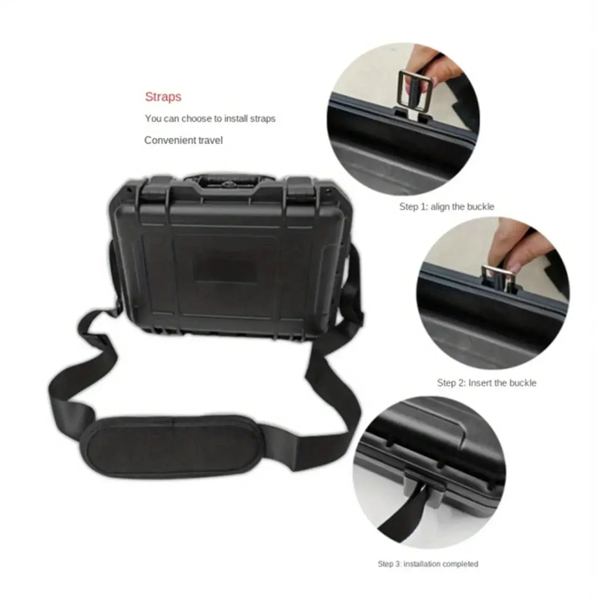 Hard waterproof tool case by Simples Market with pre-cut foam insert and adjustable shoulder strap