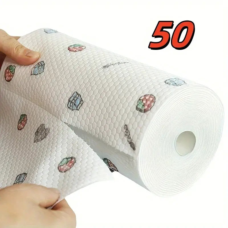 Absorbent Thickened Dishcloths Roll 50 To 100 Pcs Non Greasy Dry And Wet Use With Random Patterns For Sink Cleaning