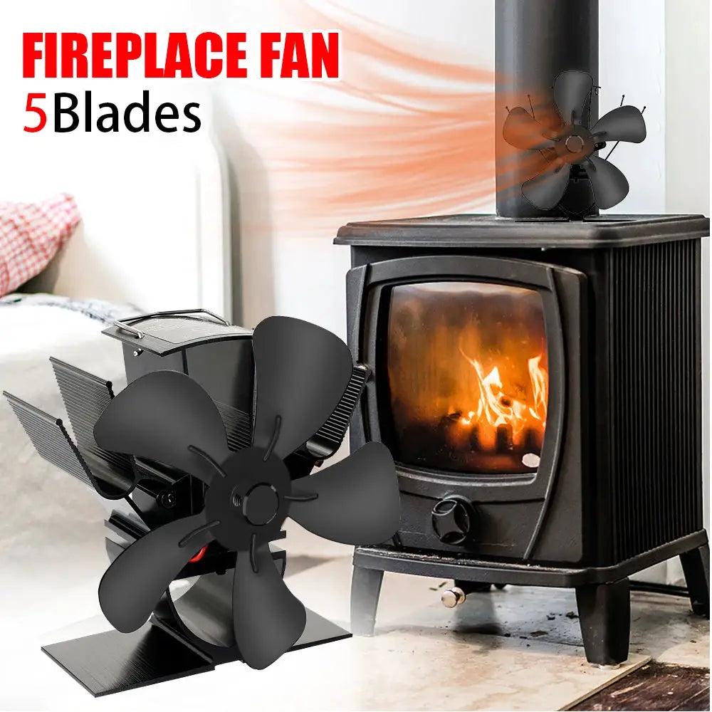 Mini Stove Fan Heat Powered Fireplace Fan 5 Blade Quiet Eco Friendly Wood Burner Home Winter Heat Distribution