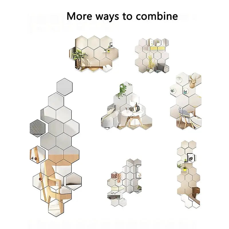 45 Pieces Hexagon Mirror Wall Sticker Set Acrylic DIY Decorative Tiles For Living Room And Bedroom
