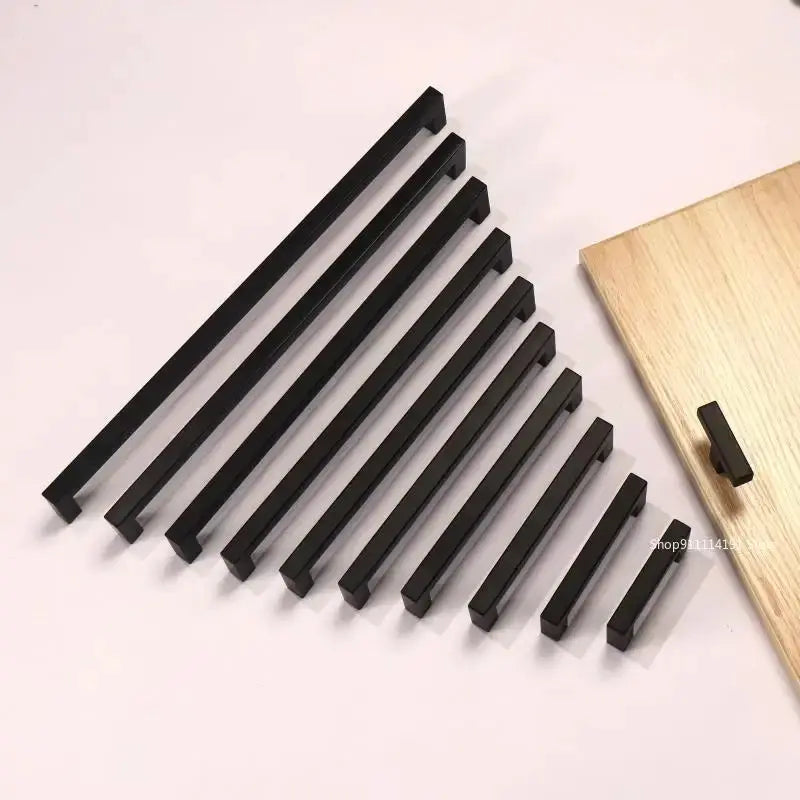 Square Cabinet Handle Stainless Steel Wire Drawn Finish Black Gold Silver Kitchen Cabinets Wardrobe Drawers