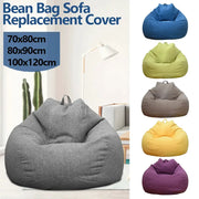 Six bean bag sofa replacement covers; gray main with blue, lime, taupe, yellow, purple options; sizes 70x80, 80x90, 100x120.