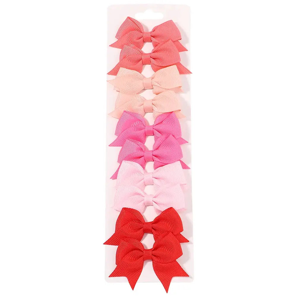 10Pcs Solid Color Kids Bows Hair Clips Set Handmade Ribbon Bowknot Hairpins For Baby Girls New Year Accessories