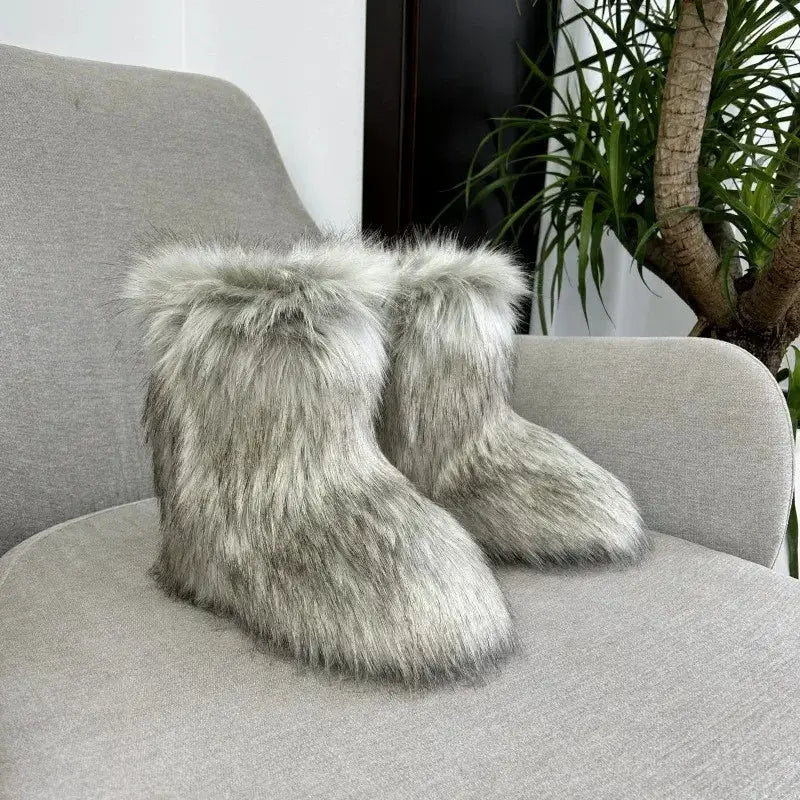 EverWarm Raccoon Fur Mid Calf Winter Snow Boots With Plush Insole And Short Plush Lining For All Day Warmth