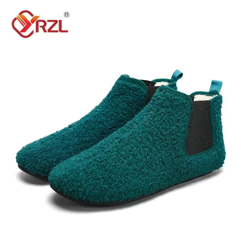 YRZL Winter Warm Cotton Indoor Slippers For Men Soft Sole Anti Slip Plush Lining Casual Home Shoes