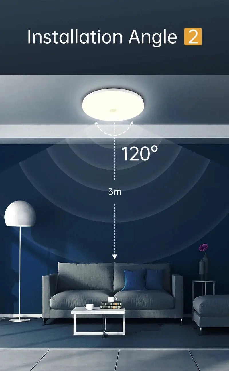 Simples Market motion sensor PIR LED ceiling lamp, 110–220V, round white indoor light with 120° beam
