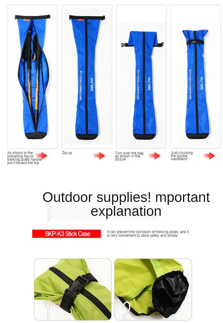 Outdoor walking stick carry bag by Simples Market, blue waterproof trekking pole bag with zipper