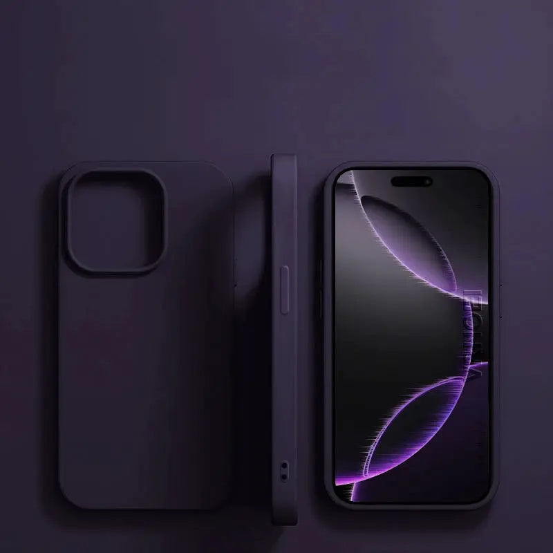 Original liquid silicone phone case for iPhone 11–16 Pro/Max by Simples Market in purple, shockproof