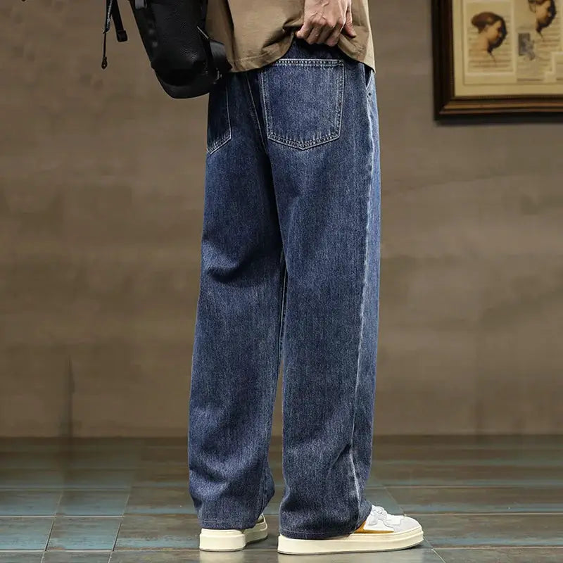 Mens Blue Gray Y2K Harajuku Baggy Jeans With Drawstring Denim