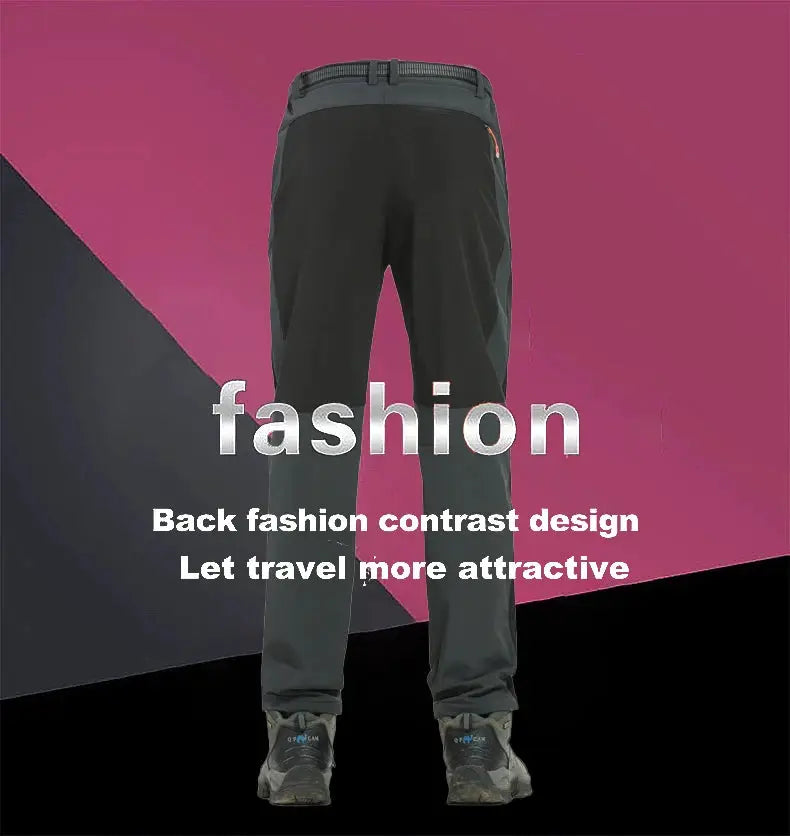 Simples Market JNLN men's thick warm fleece hiking pants, black soft-shell, waterproof windproof for trekking