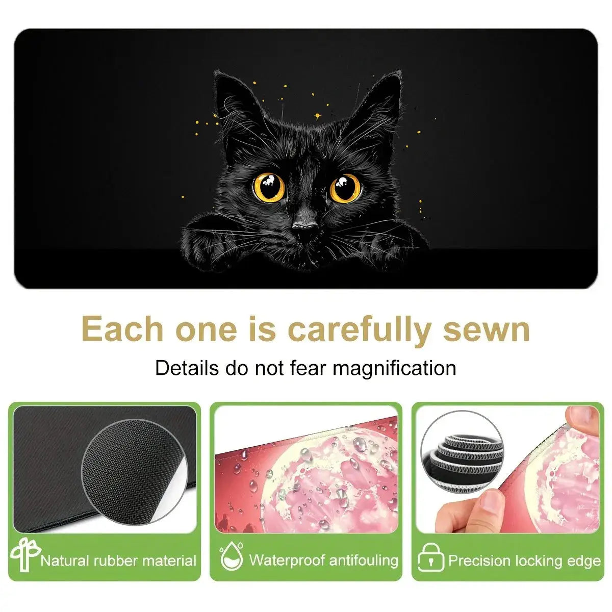 Kawaii Black Kitten Mouse Pad Large XXL Gaming Keyboard Mat for Home Office Bedroom Decor