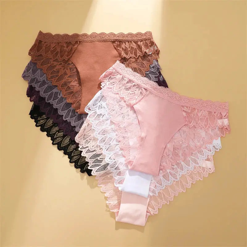 FINETOO 3Pcs lace hollow-out underwear set for women, low-waist floral briefs in assorted colors