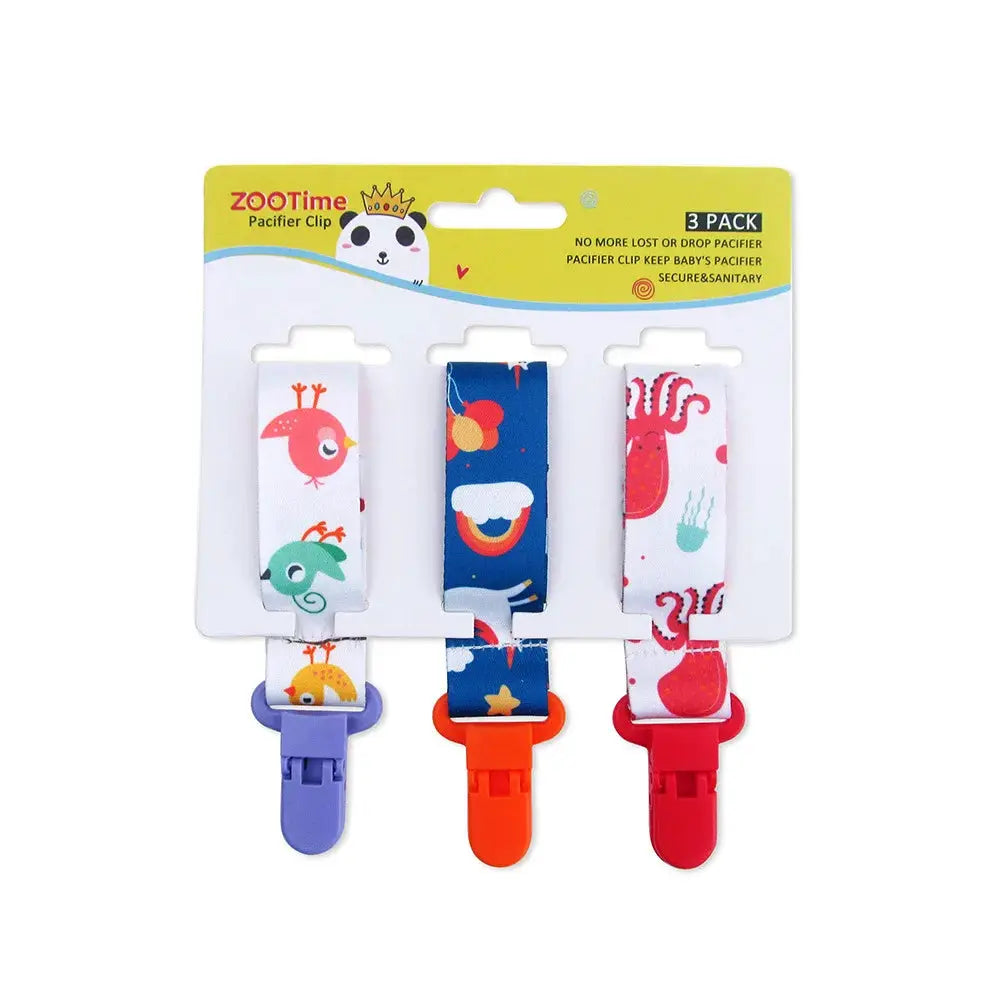 Three Piece Baby Pacifier Clip Set Personalized Cartoon Print Clip Nipple Holder For Baby Safe Plastic Nylon