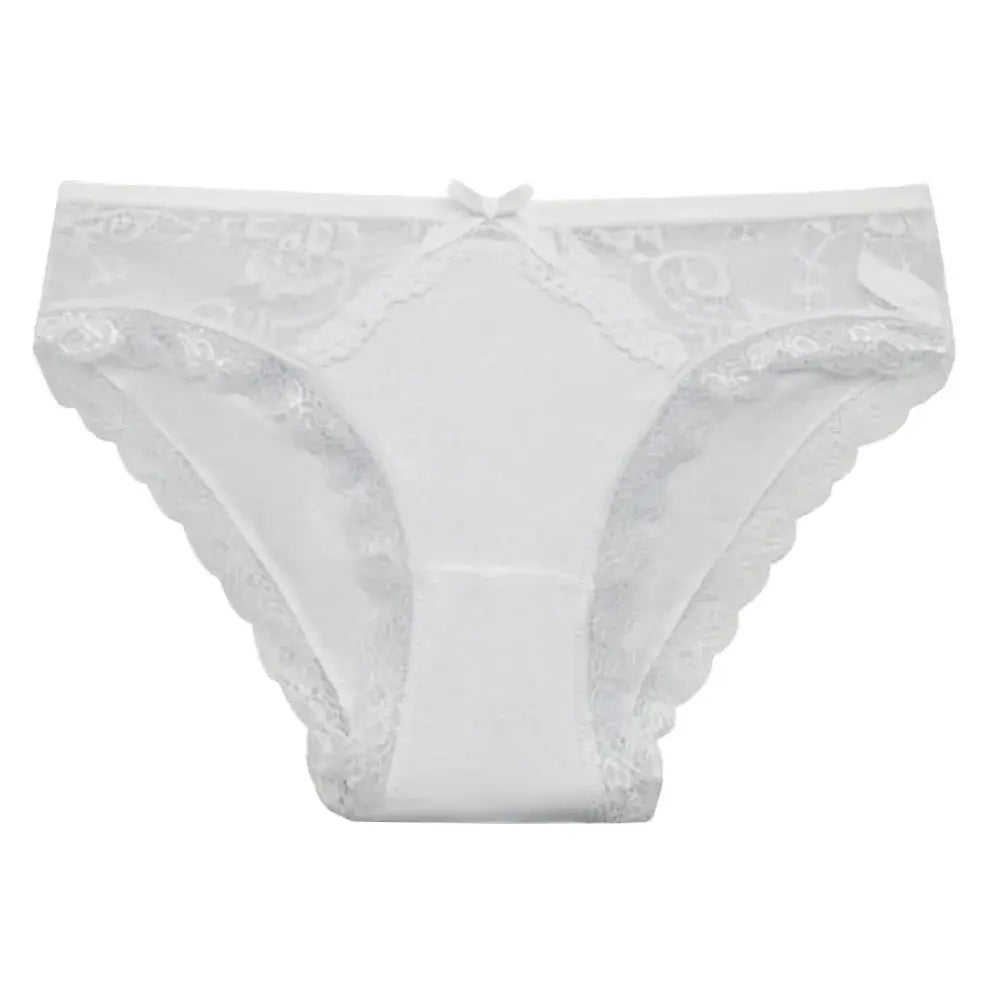 5-pack white lace low-rise women's panties by Simples Market, cotton briefs with scalloped trim.