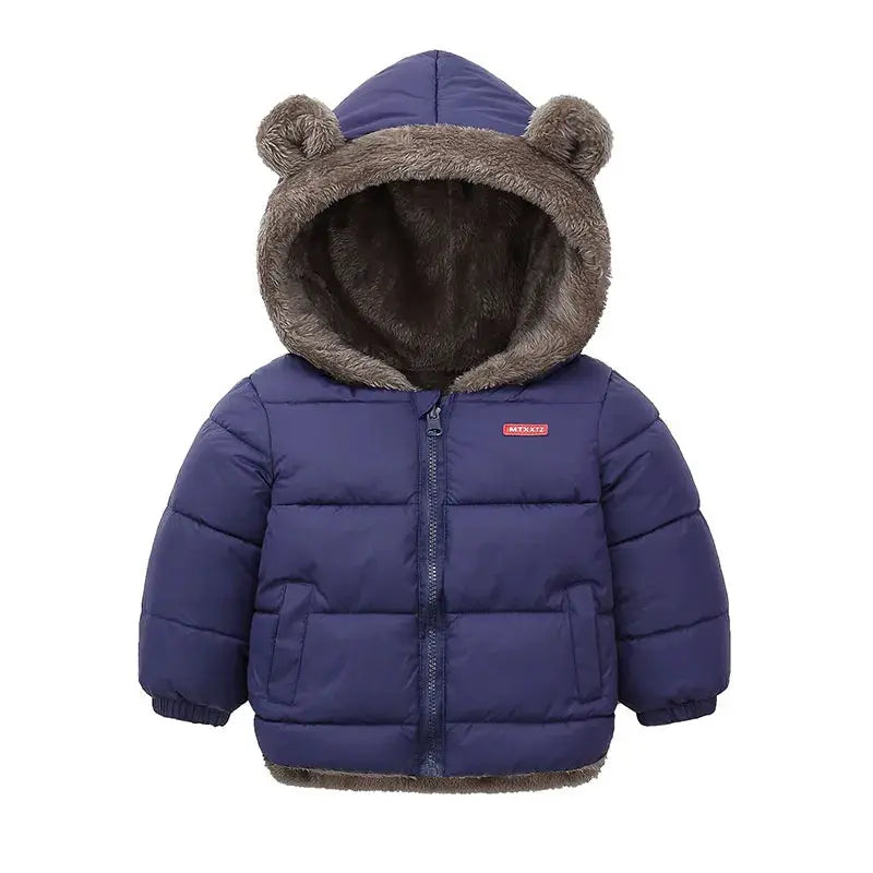 Baby Boys And Girls Hooded Cotton Outerwear Jacket Unisex Warm Fleece Cashmere Padded Winter Coat For Kids