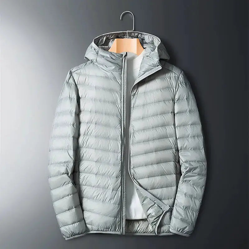 Plus-size hooded men's light-gray down jacket by Simples Market