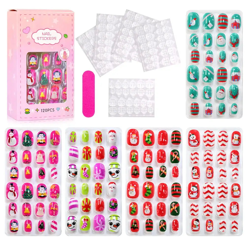 KawaiiKidz Kids Cartoon Press On Nails Acrylic Full Cover Short False Nails Safe Easy To Apply Jelly Glue 120Pcs