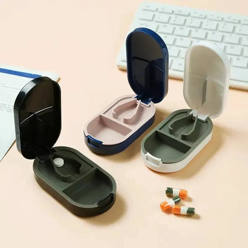 Portable Multiple Pill Cutter With Storage Box Adjustable Pill Splitter Stainless Steel Cutting Blade