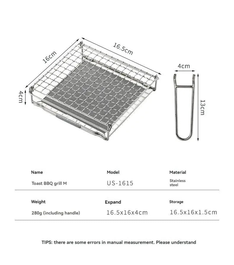 CAMPINGMOON stainless steel folding toast grill net, Simples Market, 16.5x16x4 cm