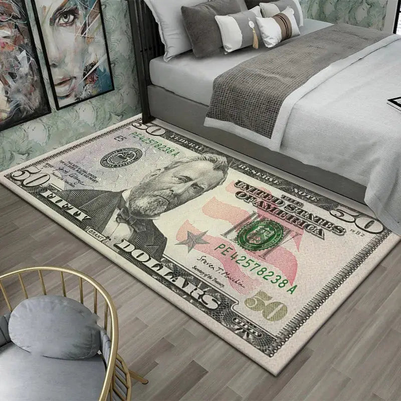 Colorful Dollar Money Print Carpet Rug Large Area Non Slip Stain Resistant Entryway Bedroom Floor Mat Decoration
