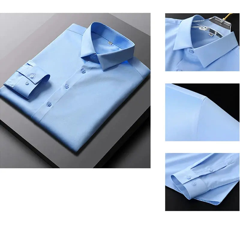 Men's light blue long-sleeve dress shirt, wrinkle-resistant