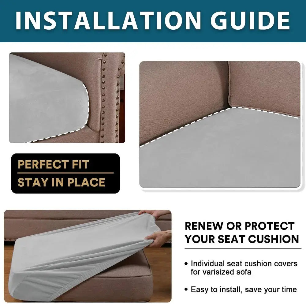 Velvet sofa cushion covers, light gray stretch slipcover for living room sofas