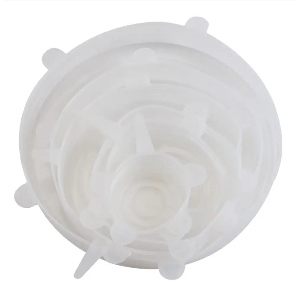 Six Piece Food Grade Silicone Preservation Covers Set Reusable Airtight Universal Fit Round Lids For Kitchen
