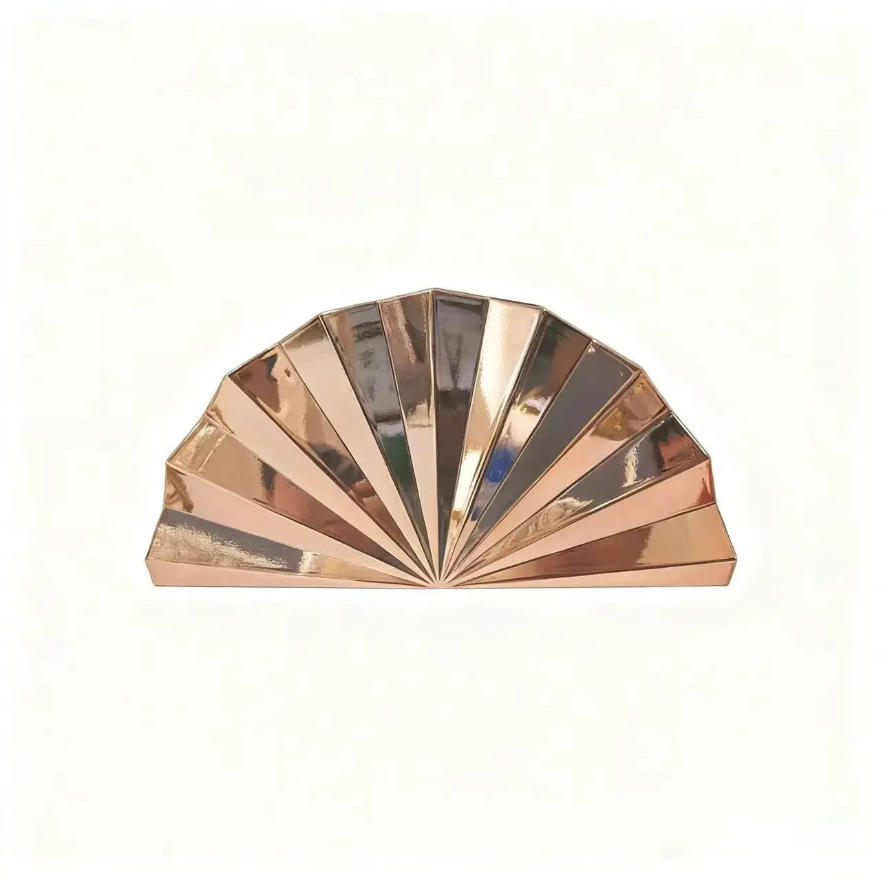 Rose-gold fan-shaped acrylic box clutch evening bag by Simples Market